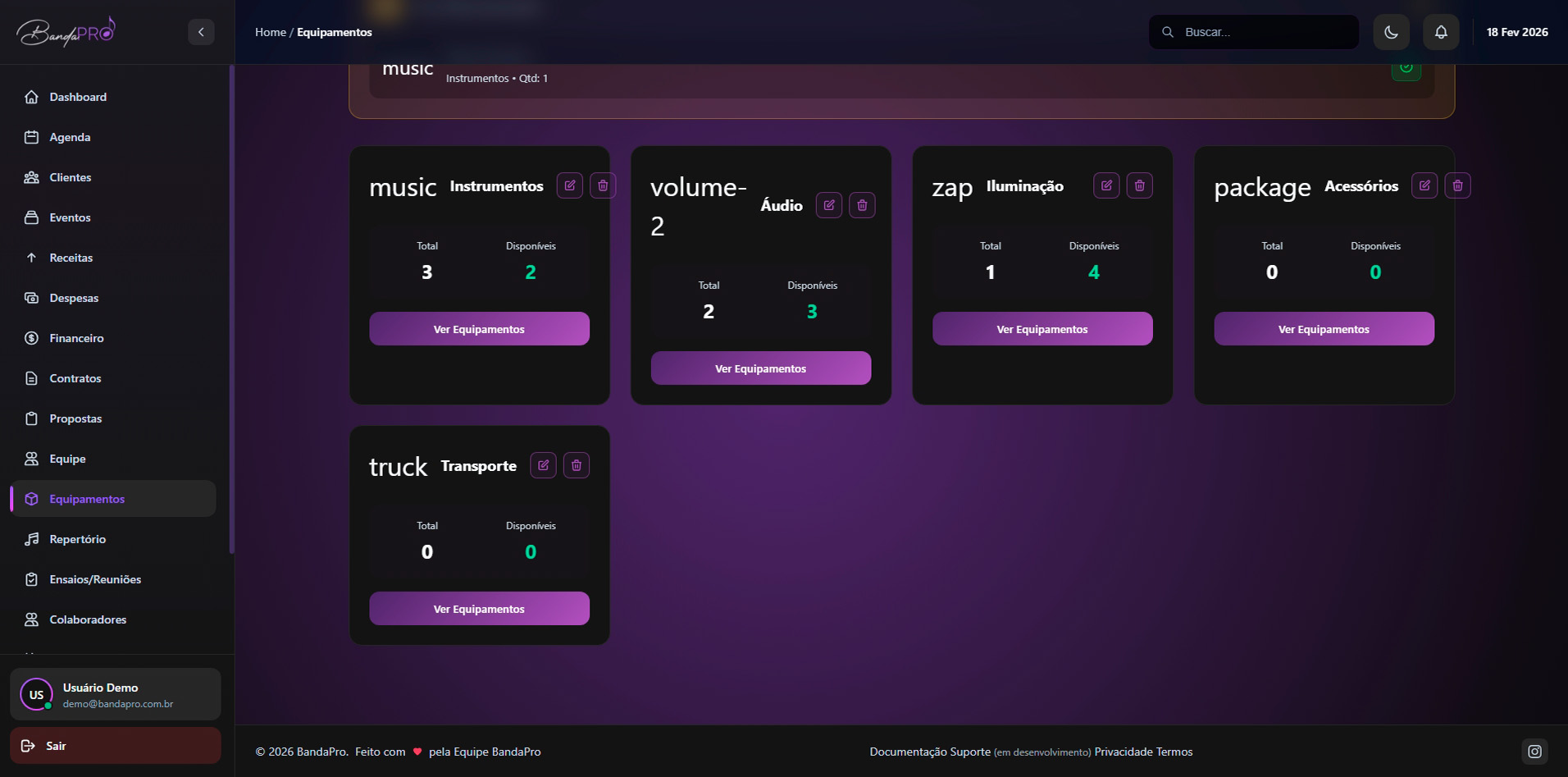 Controle de Equipamentos